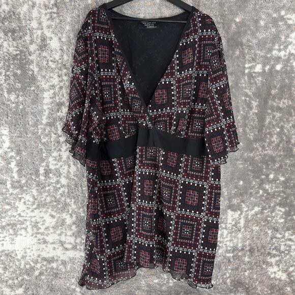 New York City Design Co Plus Size 24 Geometric Knee Length Shift Dress V Neck - Picture 1 of 7
